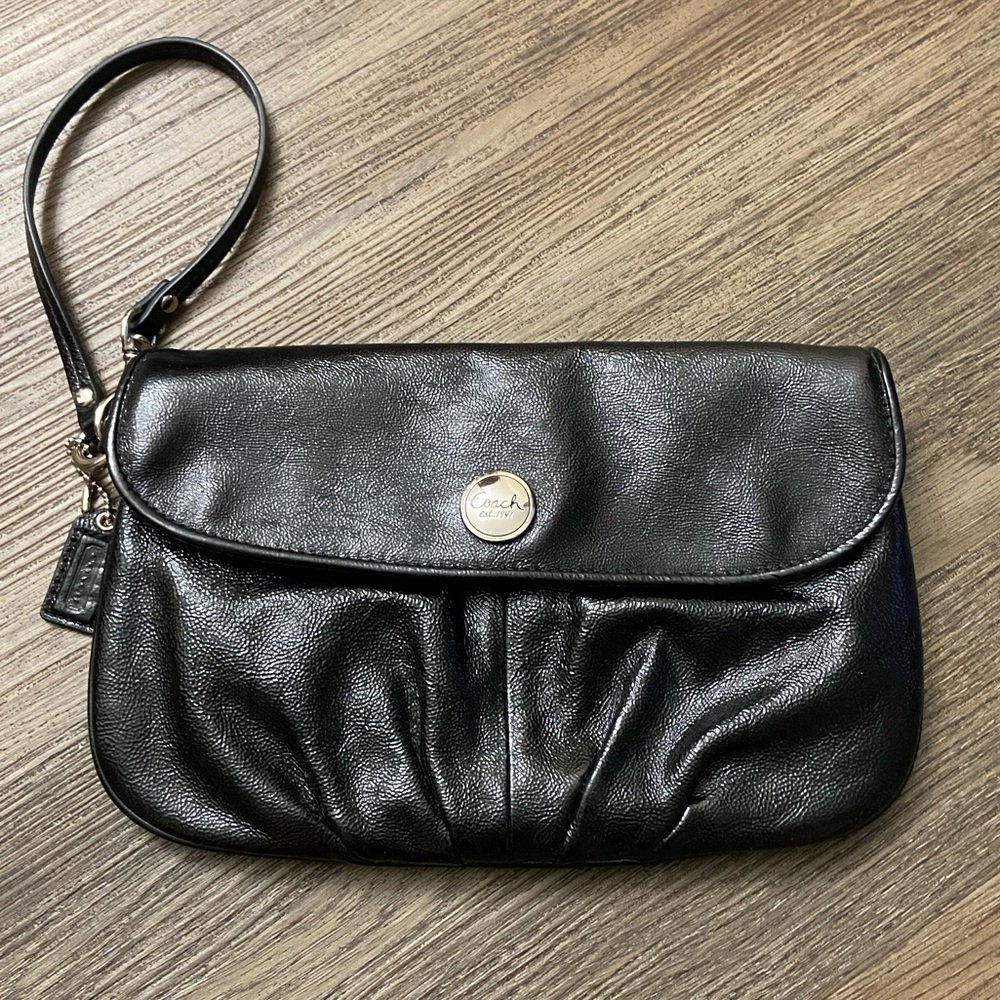 Coach Factory Wristlet Faux Leather Black